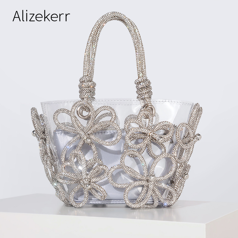 Women'S Bags Holiday - กระเป๋าถือและกระเป๋าเงินชายหาดทำมือสไตล์บูติกของผู้หญิงดอกไม้ประดับเพชรโปร่งใสสำหรับวันหยุดฤดูร้อน