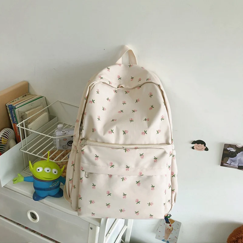 Women Bags Deals - กระเป๋าเป้สะพายหลังนักเรียนผ้าไนลอนกันน้ำกระเป๋าสะพายไหล่สำหรับผู้หญิงเป้สะพายหลังผ้าใบสไตล์นักเรียนกระเป๋าเป้พิมพ์ลายดอกไม้แฟชั่น