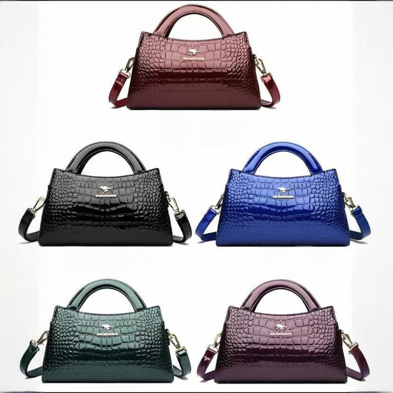 Women'S Kangaroo Bags - Kangaroo CrocodileรูปแบบCrossbodyไหล่กระเป๋า,หนังทาสีผู้หญิงสลิงกระเป๋า,ทุกวันCommuter Toteกระเป๋า,กระเป๋าMessengerสีดํา