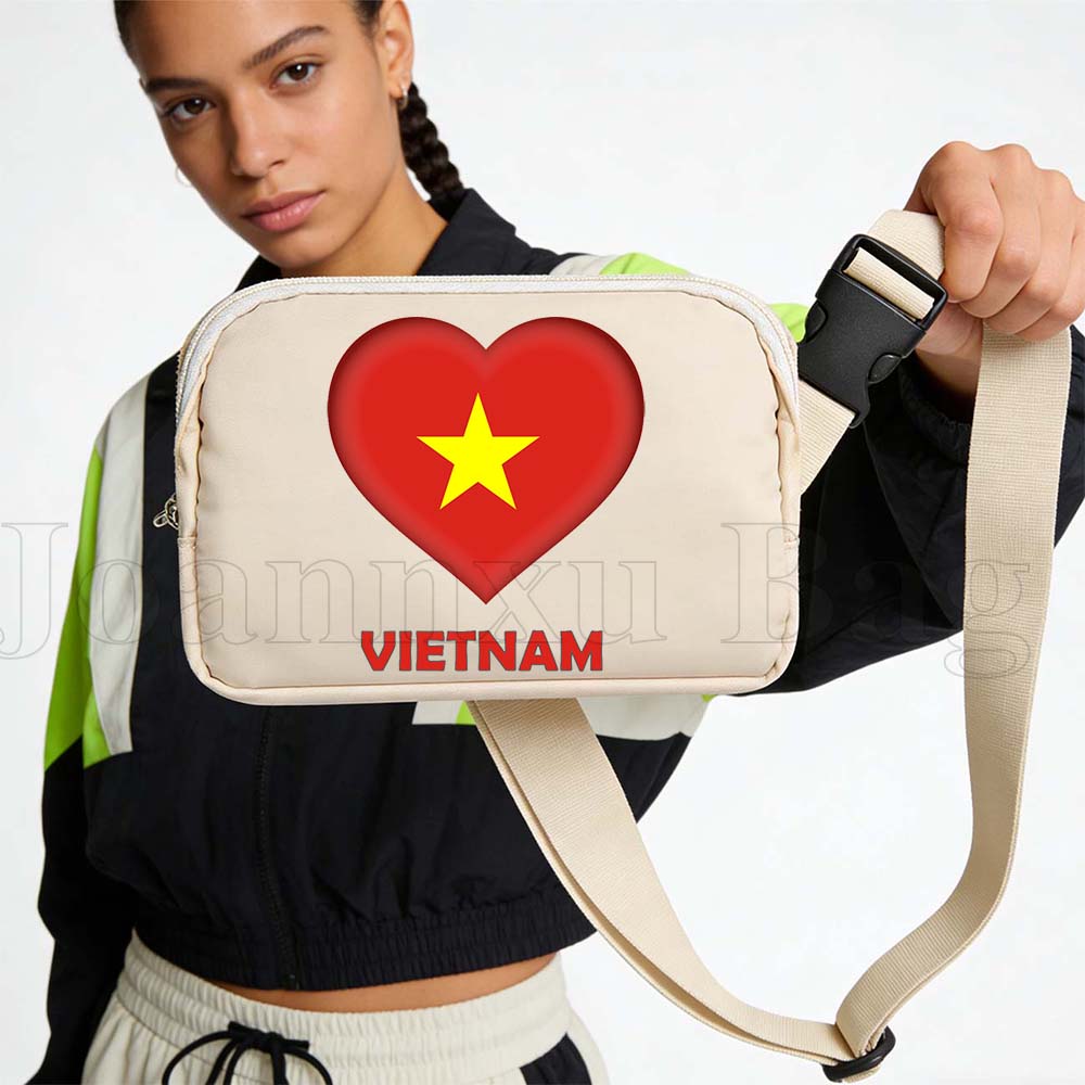 Women Bags Vietnam - กระเป๋าคาดเอววิ่งออกกำลังกายลายธงชาติเวียดนาม กันน้ำ ใส่โทรศัพท์ได้ พกพาสะดวก เหมาะสำหรับปั่นจักรยาน วิ่งจ๊อกกิ้ง