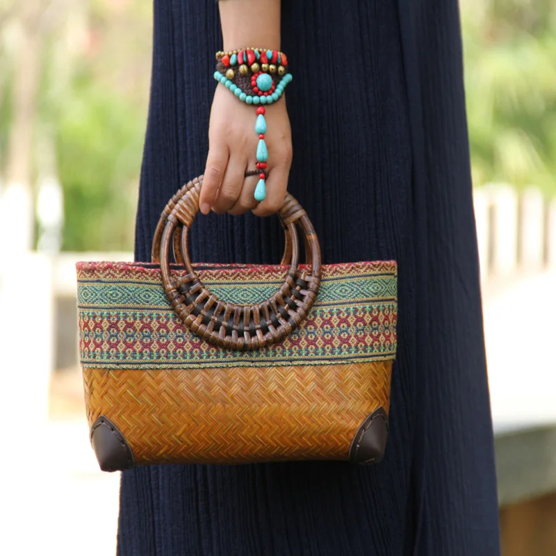 Women Bags Vietnam - กระเป๋าสานไม้ไผ่สไตล์ญี่ปุ่นแบบเรโทร กระเป๋าสานขนาดเล็กสำหรับผู้หญิงจากเวียดนาม กระเป๋าเก็บของสไตล์วรรณกรรมสำหรับวัยรุ่น กระเป๋าถือสานหวาย