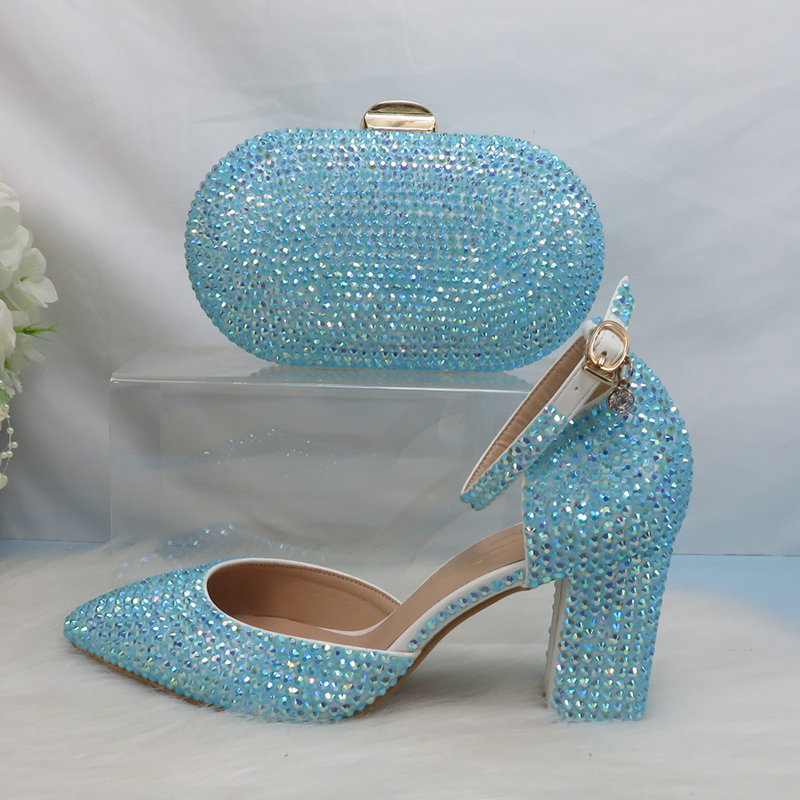 Women Bags For Party - 2025 ใหม่มาถึงสีฟ้าสีเขียว AB Bling Pointed Toe
