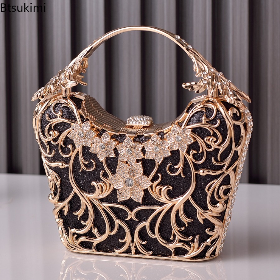 Women Bags On Sale - กระเป๋าถือโลหะแบบโปร่งสำหรับงานกลางคืน แฟชั่นผู้หญิง กระเป๋าสะพายงานเลี้ยงสุดหรูหรา กระเป๋าคลัทช์หรูหรา กระเป๋าสะพายโซ่