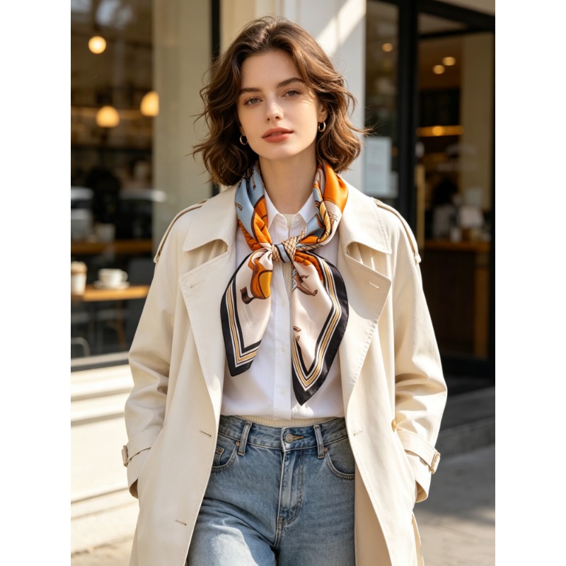 Women'S Bags Holiday - ผ้าพันคอไหมมัลเบอร์รี่แท้ 100% ขนาด 70 ซม. ลายม้าสไตล์เรโทร