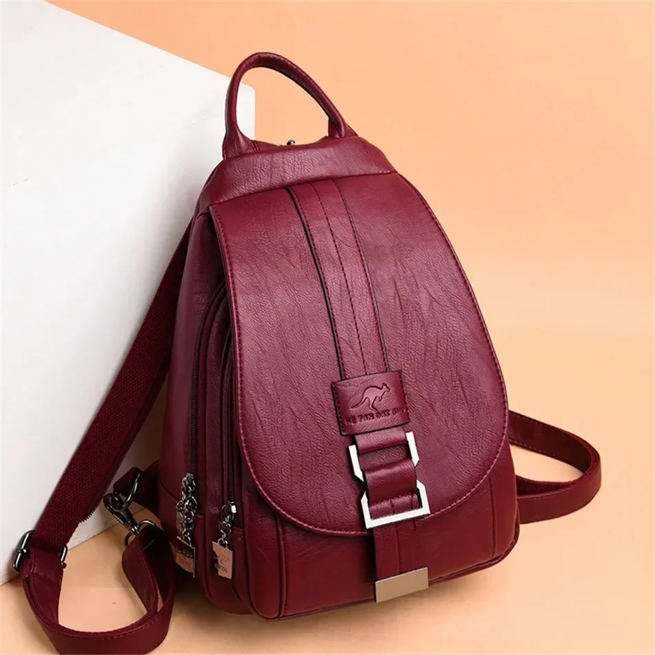 Women'S Kangaroo Bags - มัลติฟังก์ชั่ผู้หญิงหนังกระเป๋าเป้สะพายหลังกระเป๋าเป้สะพายหลัง Vintage สําหรับวัยรุ่นหญิงโรงเรียนกระเป๋าเดินทางกระเป๋าเป้สะพายหลังสุภาพสตรี Sac Back Pack
