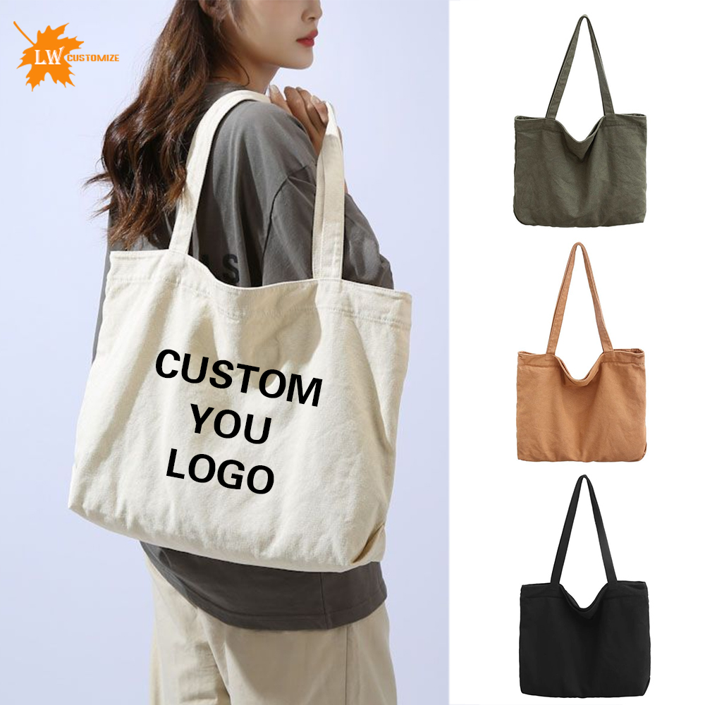 Women Bags Logo - กระเป๋าโท้ทโลโก้แบบกำหนดเอง กระเป๋าถือผ้าแคนวาสสำหรับผู้หญิง ความจุขนาดใหญ่ กระเป๋าสำหรับวันหยุดสุดสัปดาห์ พิมพ์ลายชื่อ