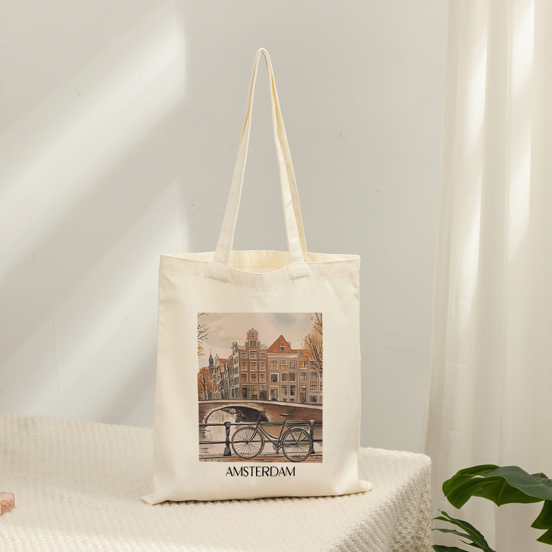 Women Bags Netherlands - กระเป๋าผ้าแคนวาสพิมพ์ลายวินเทจอัมสเตอร์ดัมเนเธอร์แลนด์ กระเป๋าช้อปปิ้งสะพายไหล่แบบกำหนดเองได้ ทนทาน ใช้ซ้ำได้ สำหรับผู้หญิง ใช้ในชีวิตประจำวัน
