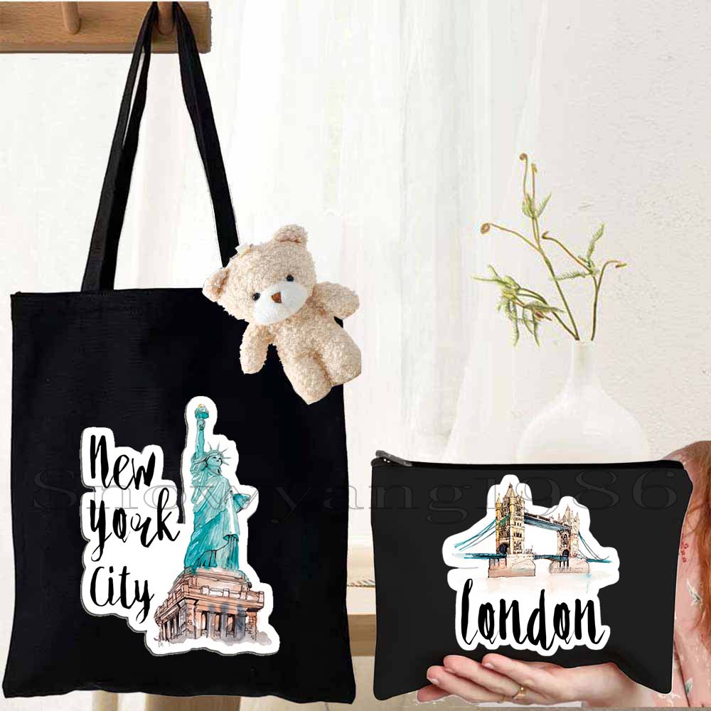 Women Bags Netherlands - 3 ชิ้นมิลานมอสโกเนเธอร์แลนด์นิวยอร์กปารีสทัชมาฮาลอียิปต์ซานฟรานซิสโกเบอร์ลินลอนดอนผู้หญิงกระเป๋าผ้าแคนวาสกระเป๋าถือช้อปเปอร์